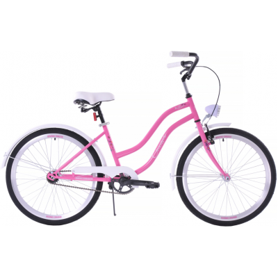 Detský bicykel 24" Kozbike Cruiser Bella ružovo-biela 14,5" 